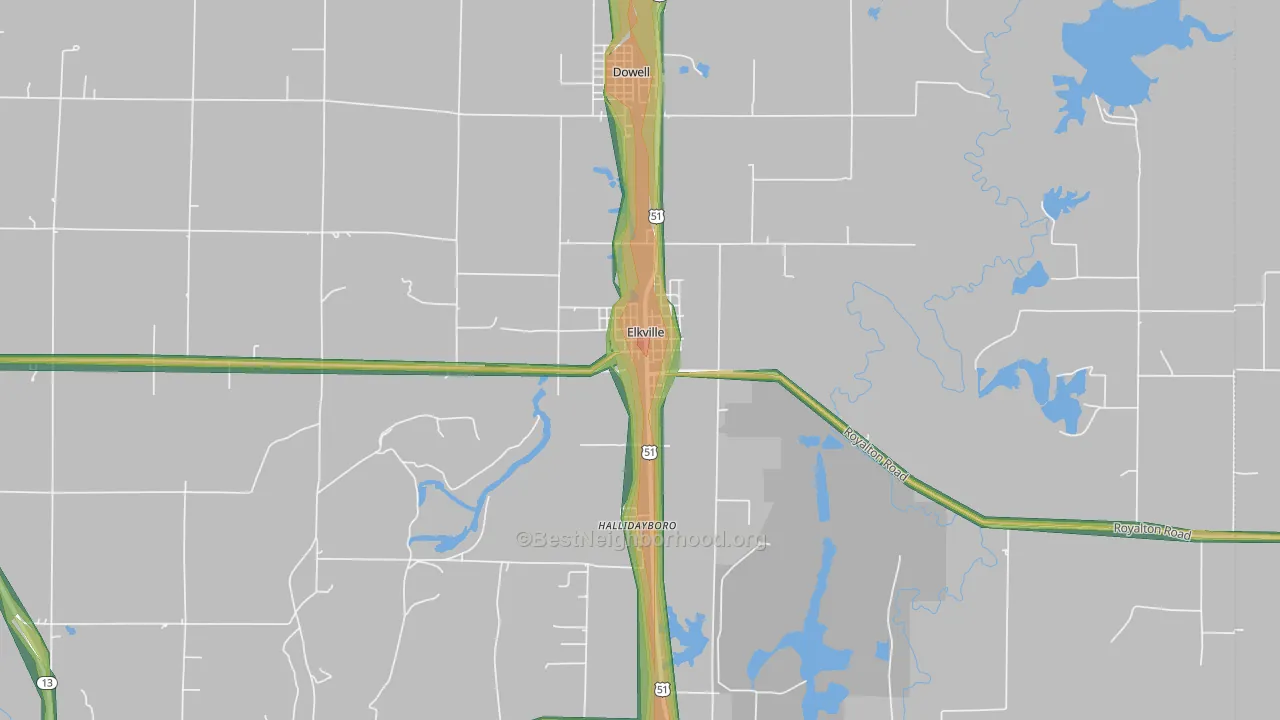 62932, IL Map of Noise Levels in 62932