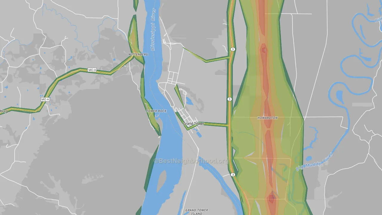 62942, IL Map of Noise Levels in 62942