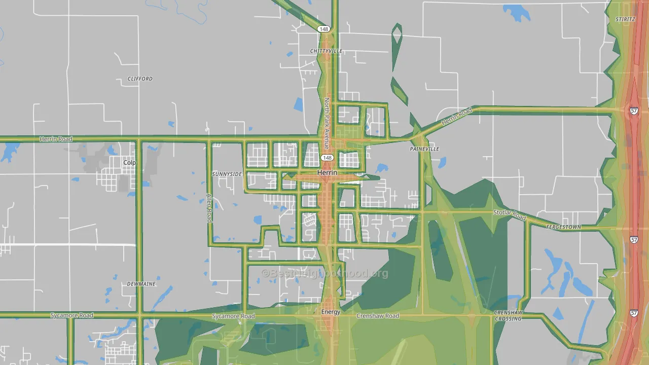 62948, IL Map of Noise Levels in 62948