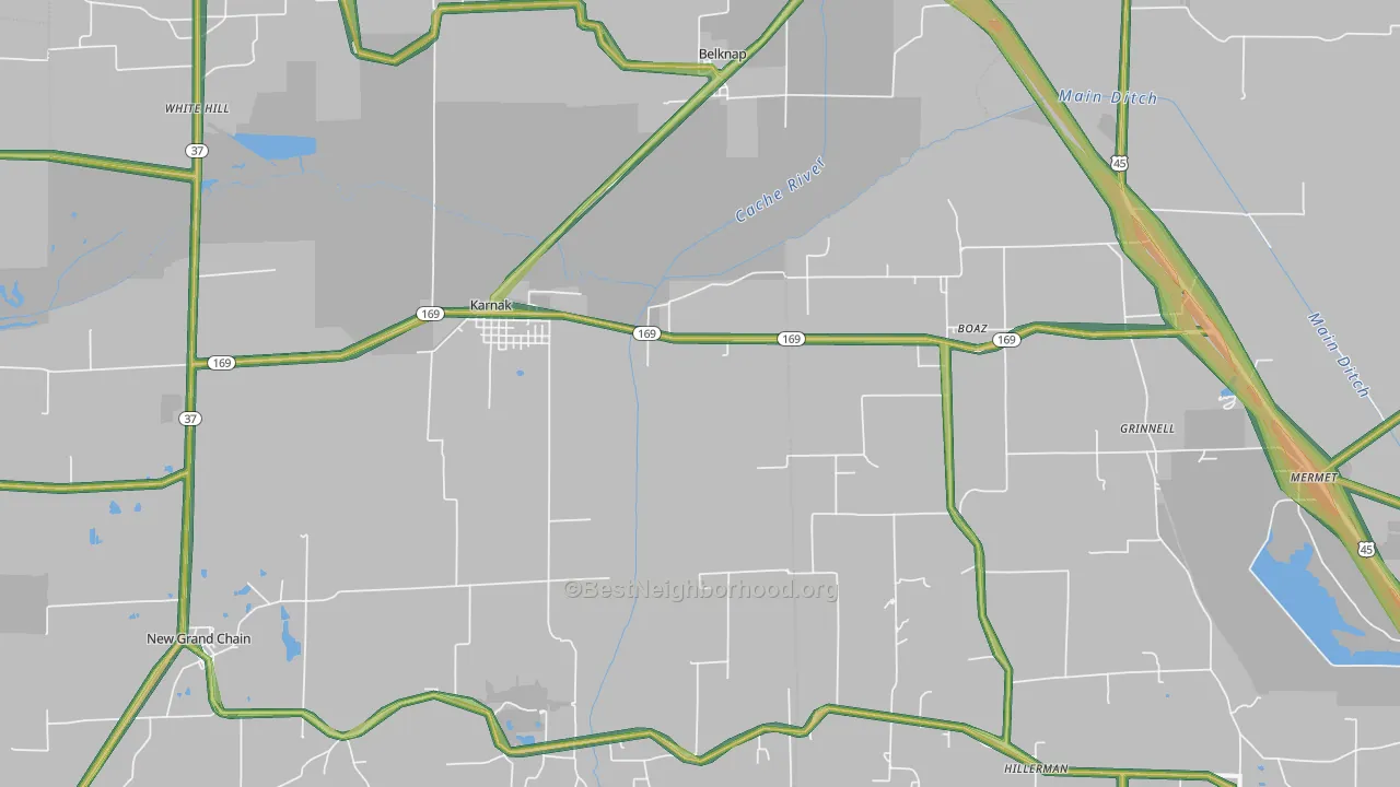 62956, IL Map of Noise Levels in 62956
