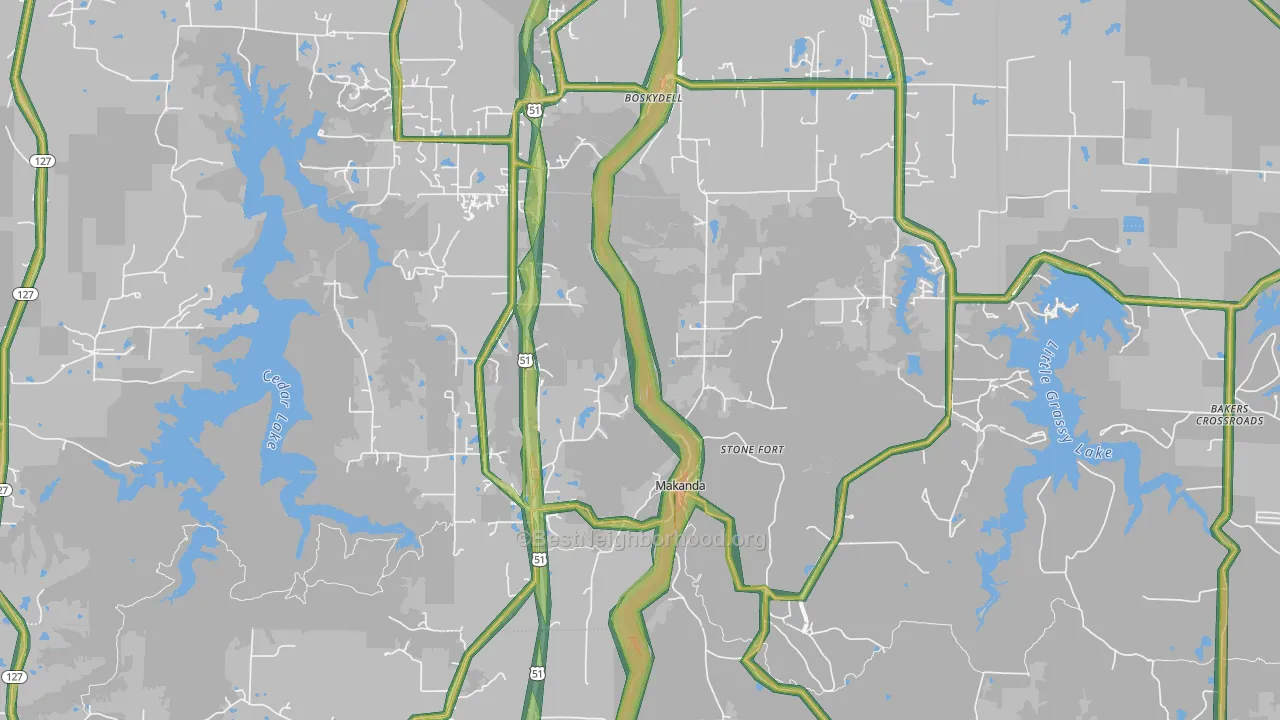 62958, IL Map of Noise Levels in 62958