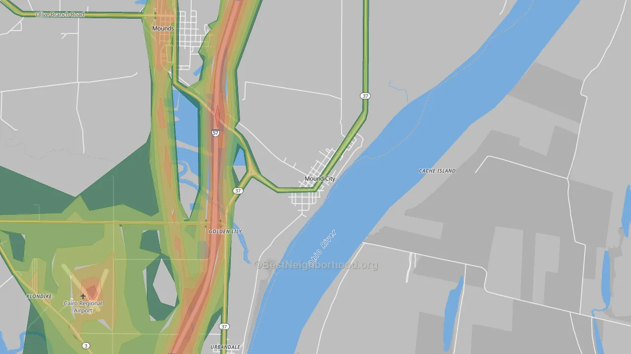62963, IL Map of Noise Levels in 62963