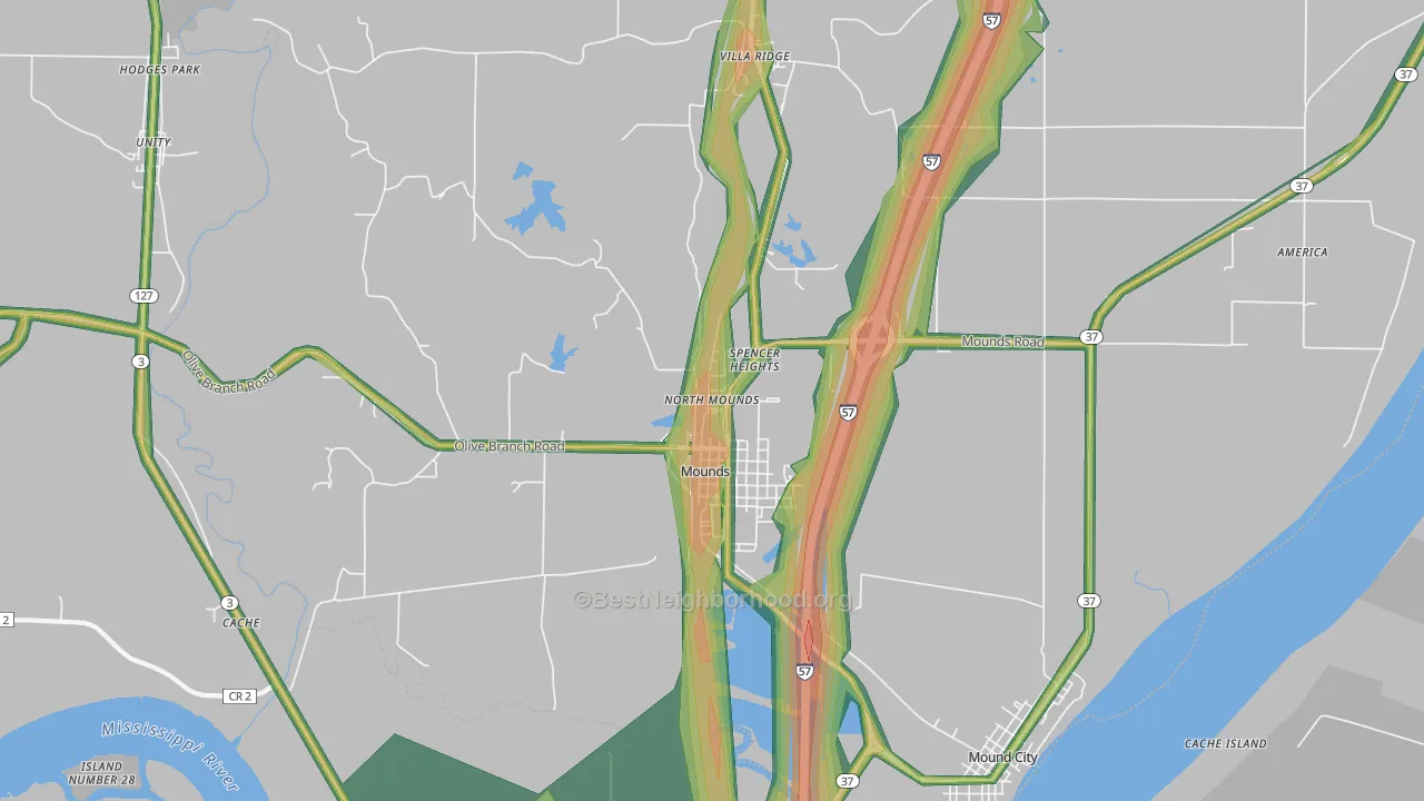 62964, IL Map of Noise Levels in 62964