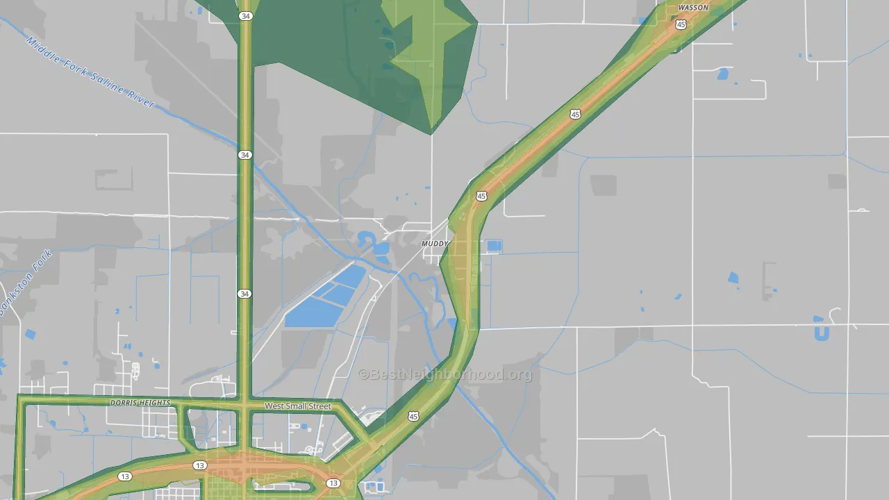 62965, IL Map of Noise Levels in 62965