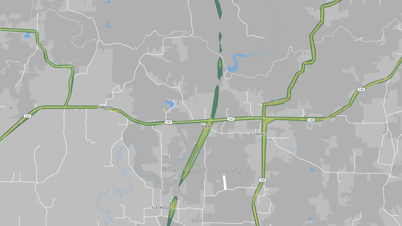 62985, IL Map of Noise Levels in 62985