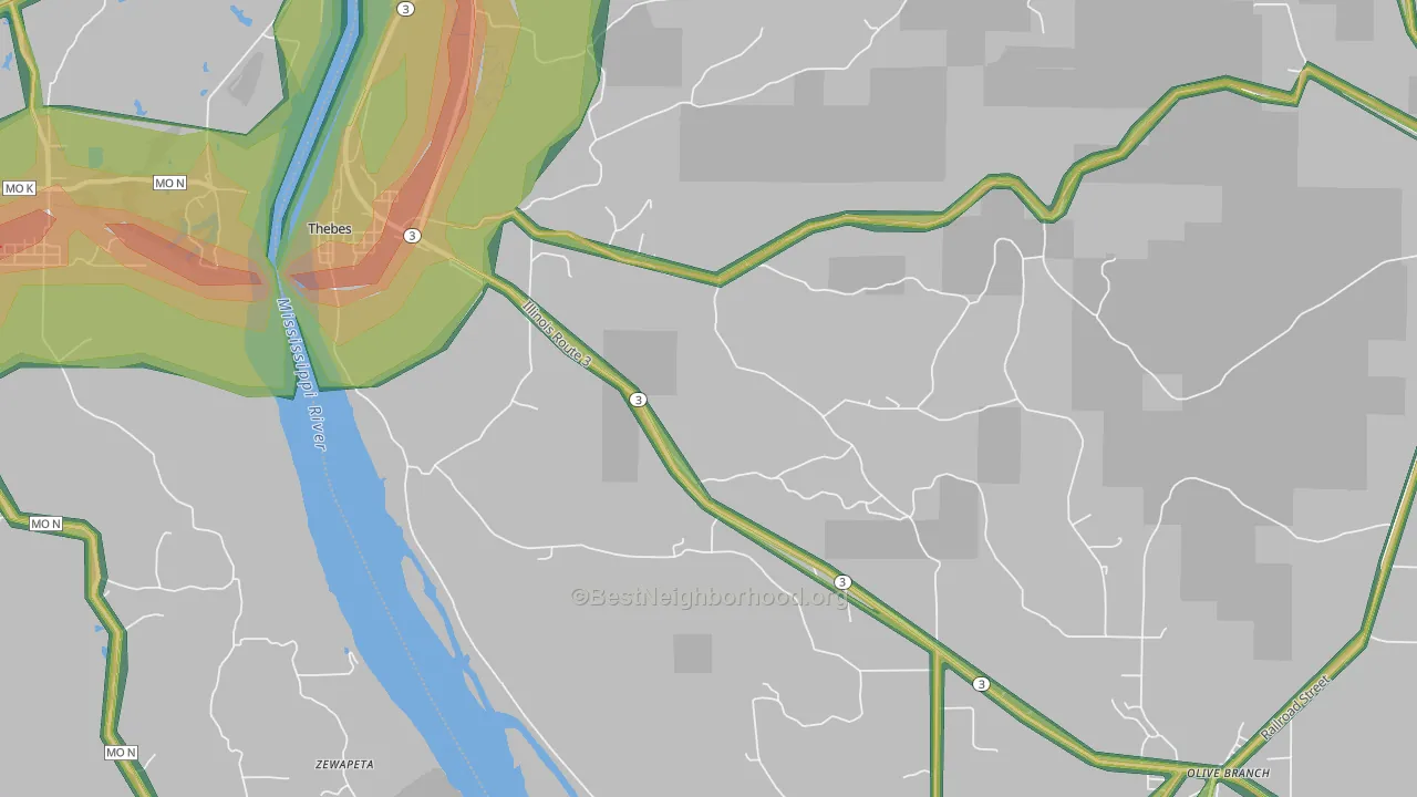 62990, IL Map of Noise Levels in 62990