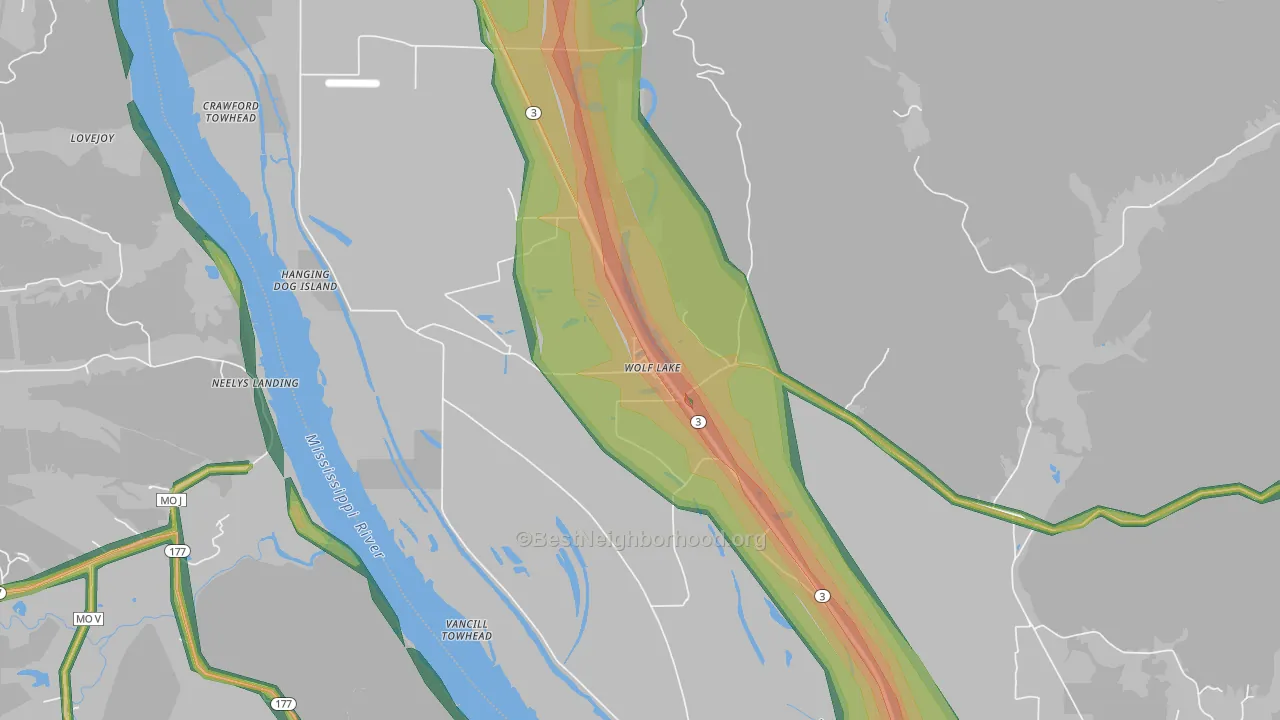 62998, IL Map of Noise Levels in 62998
