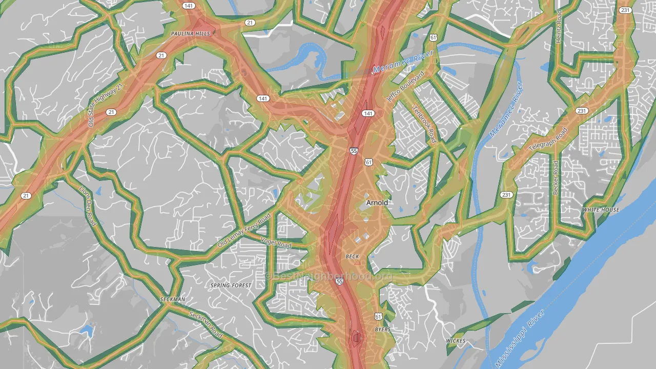 63010, MO Map of Noise Levels in 63010