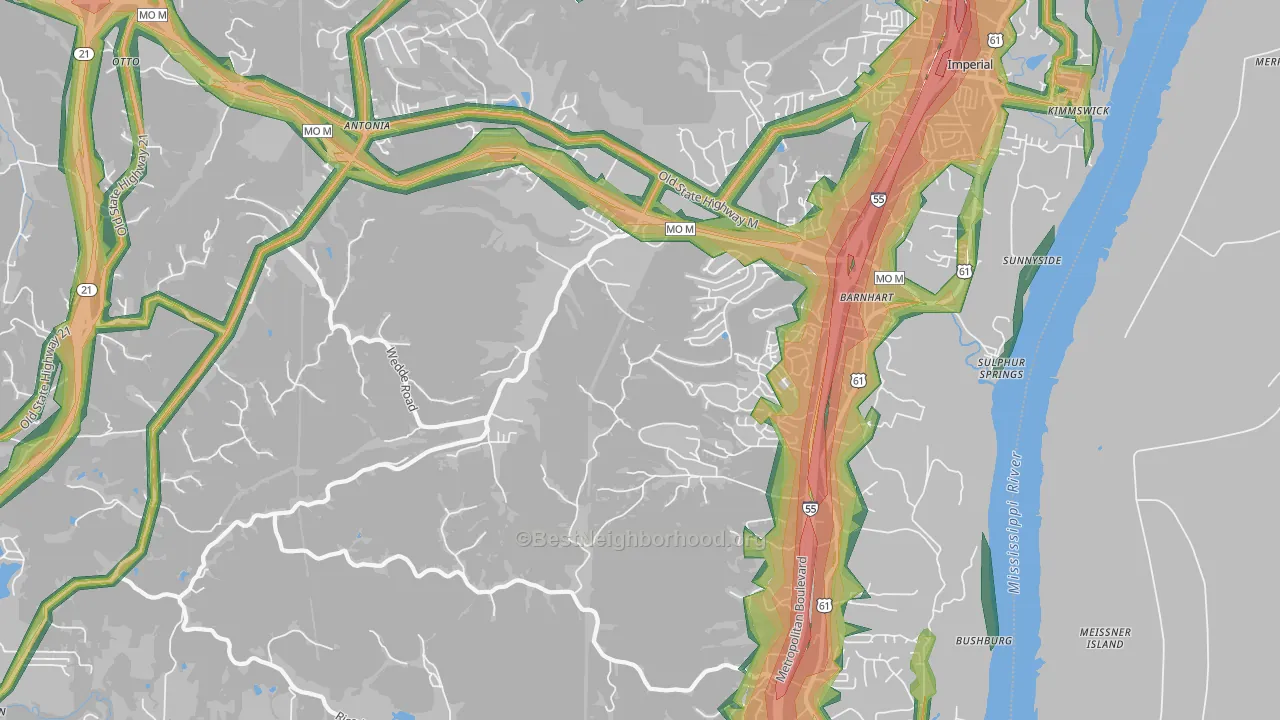 63012, MO Map of Noise Levels in 63012