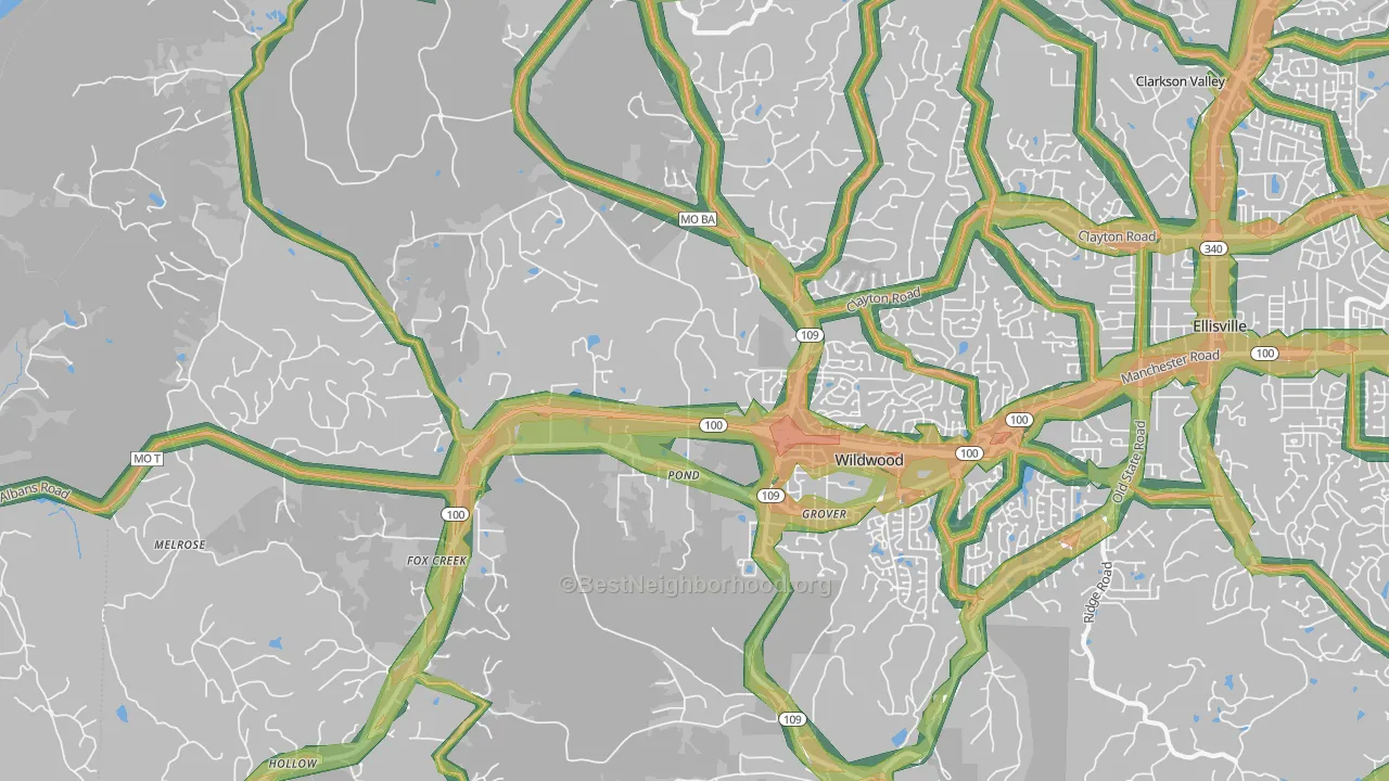 63038, MO Map of Noise Levels in 63038