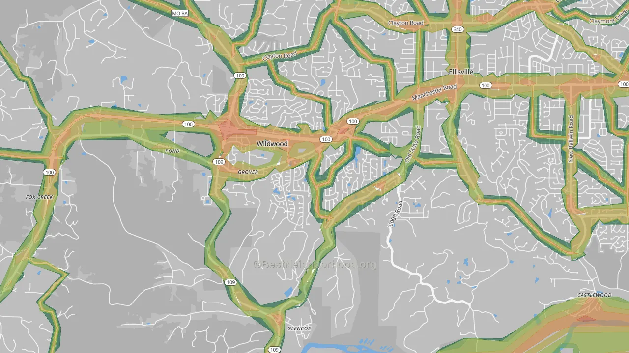63040, MO Map of Noise Levels in 63040