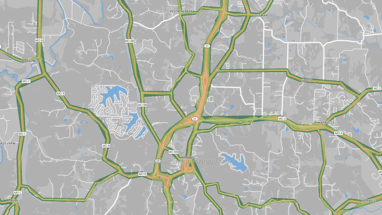 63050, MO Map of Noise Levels in 63050