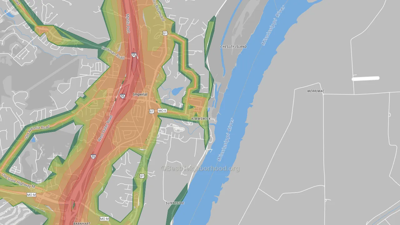 63053, MO Map of Noise Levels in 63053