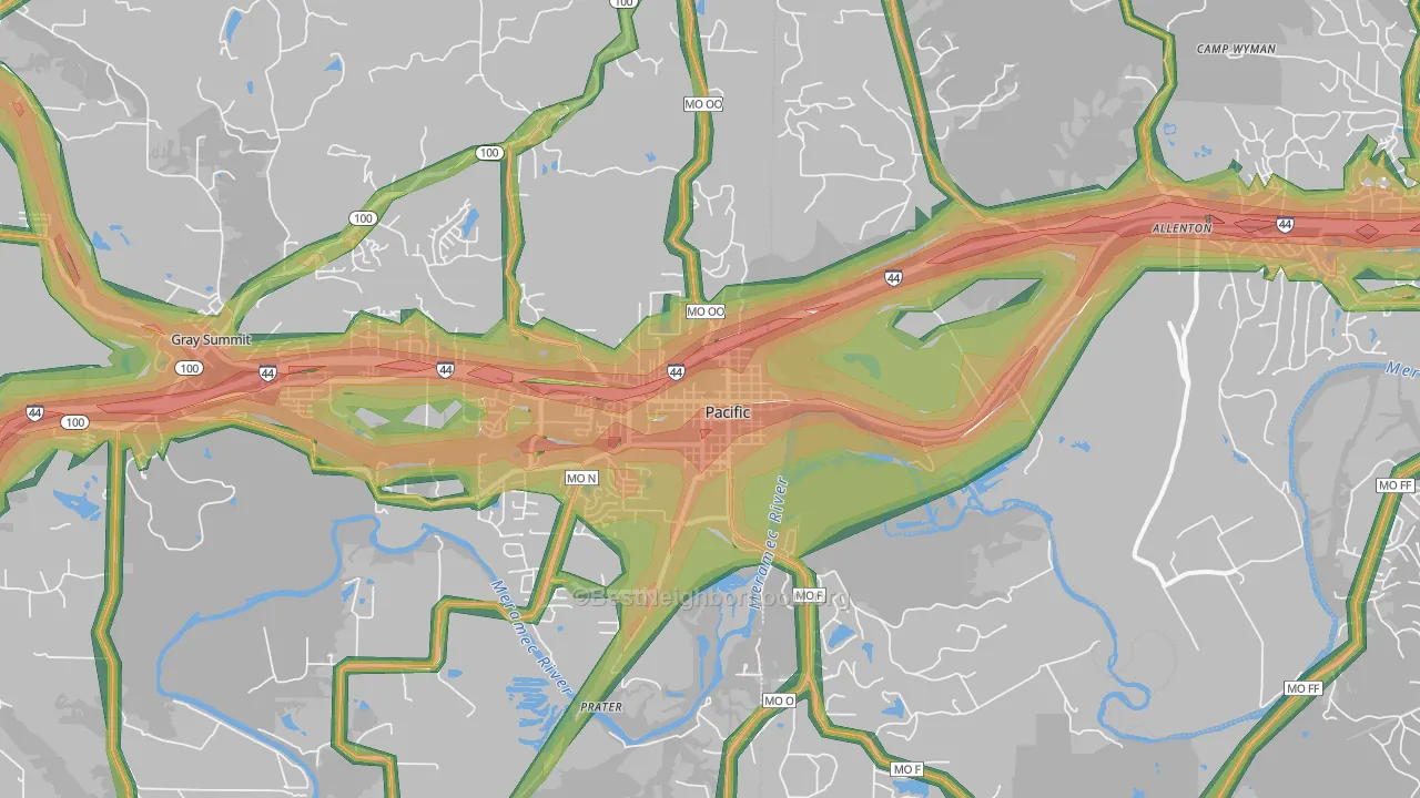 63069, MO Map of Noise Levels in 63069