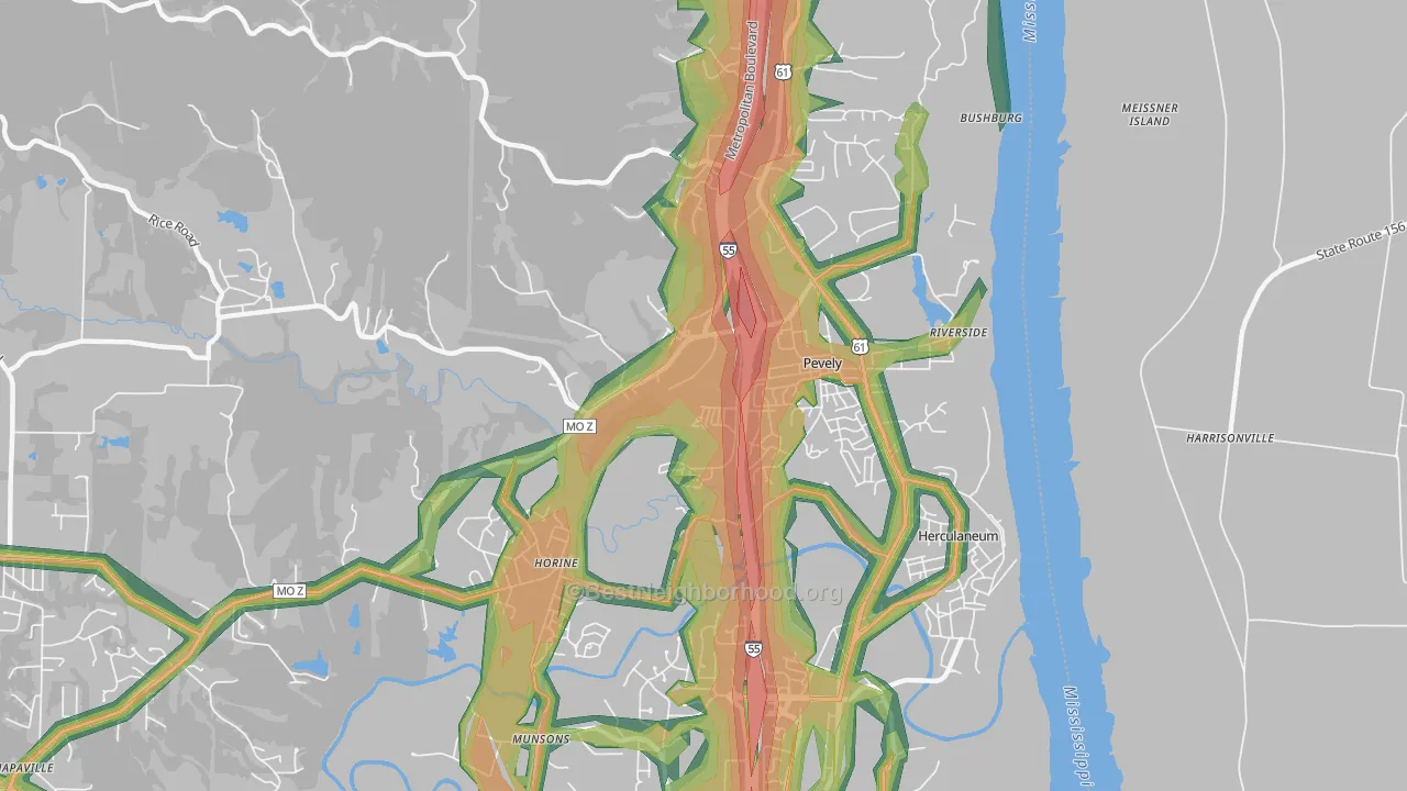 63070, MO Map of Noise Levels in 63070