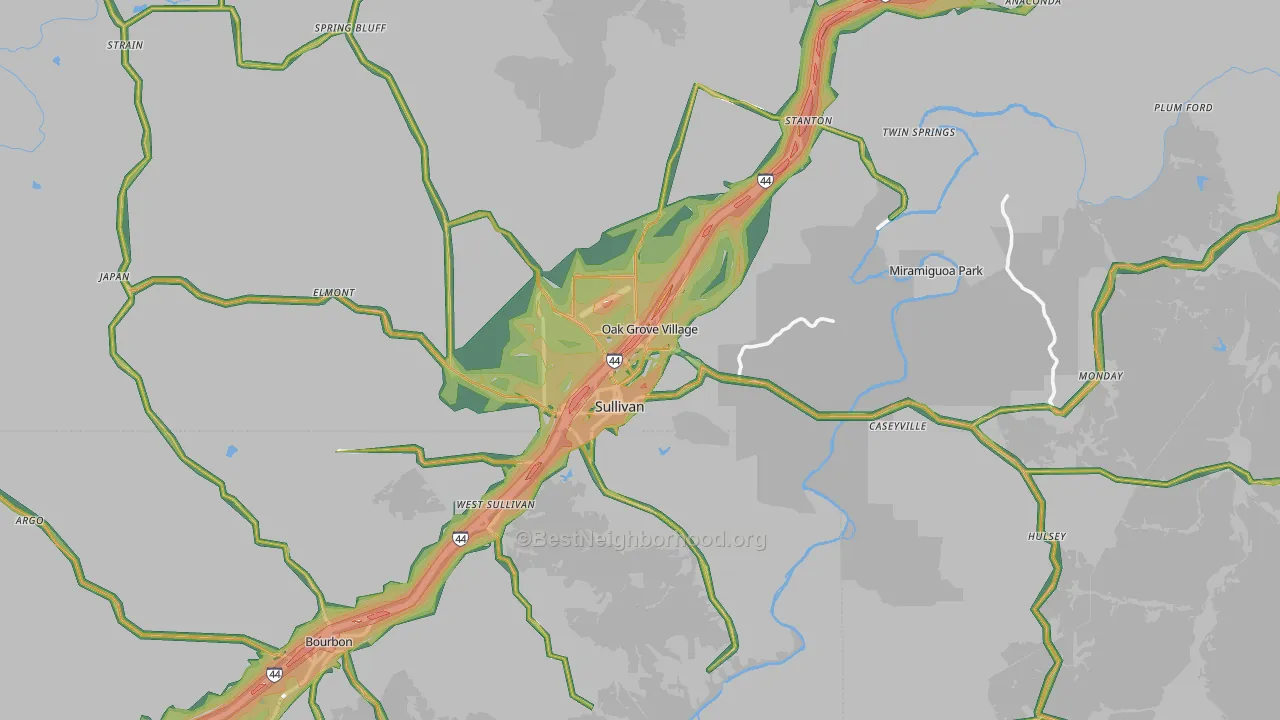 63080, MO Map of Noise Levels in 63080