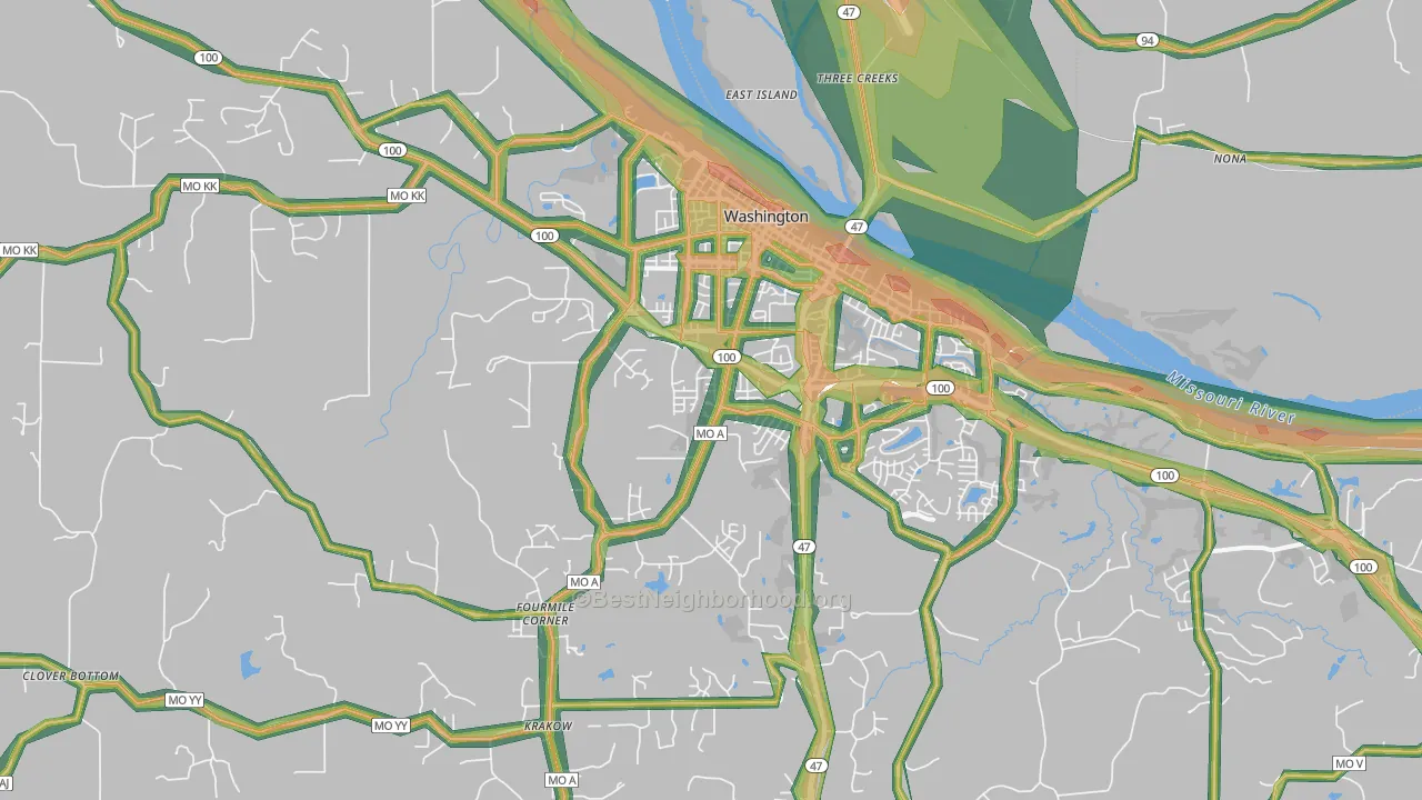 63090, MO Map of Noise Levels in 63090