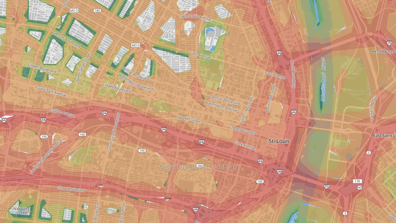 63103, MO Map of Noise Levels in 63103