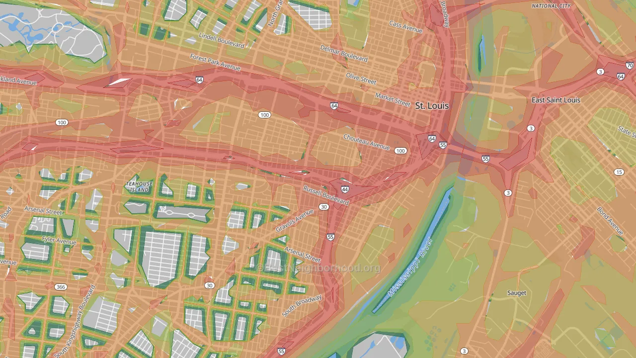 63104, MO Map of Noise Levels in 63104
