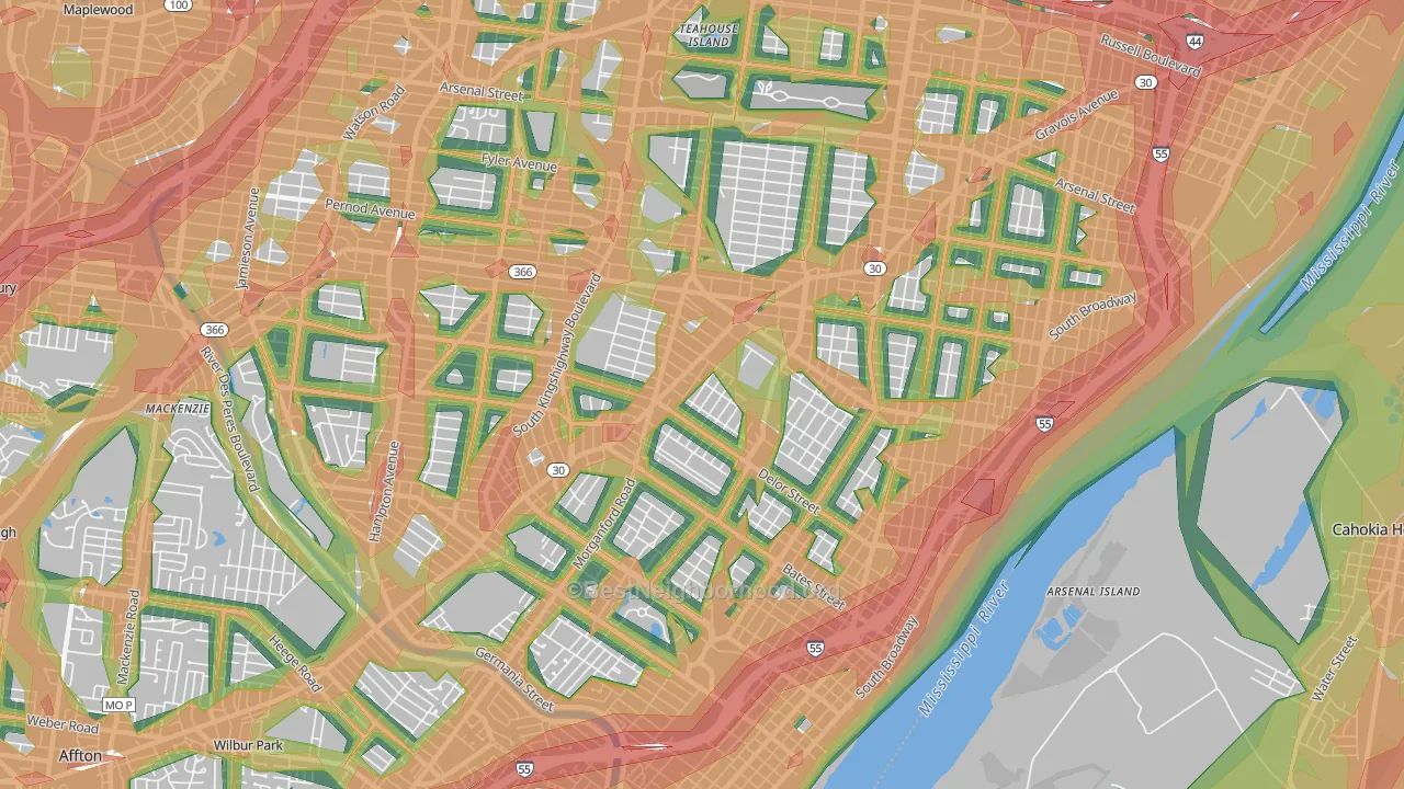 63116, MO Map of Noise Levels in 63116