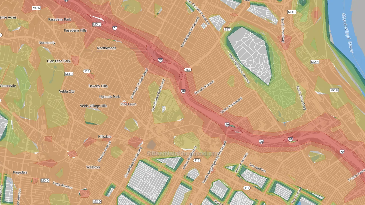 63120, MO Map of Noise Levels in 63120