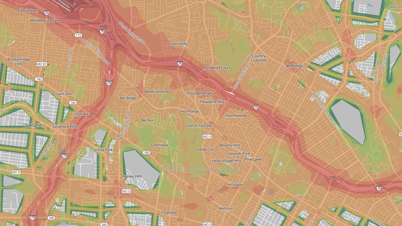 63121, MO Map of Noise Levels in 63121