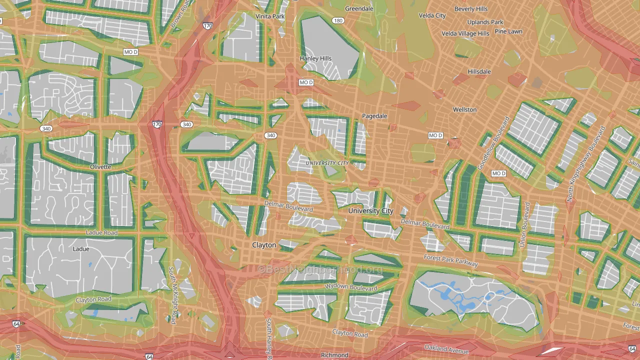 63130, MO Map of Noise Levels in 63130