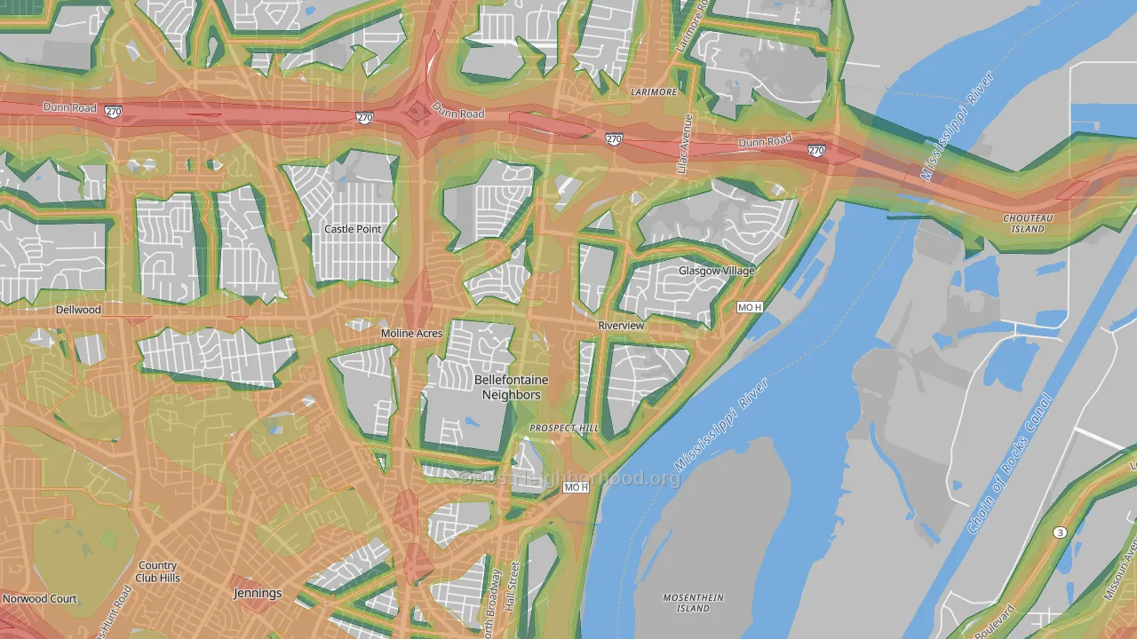 63137, MO Map of Noise Levels in 63137