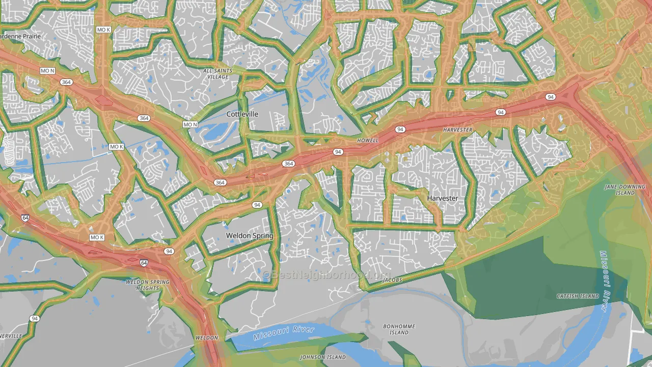 63304, MO Map of Noise Levels in 63304