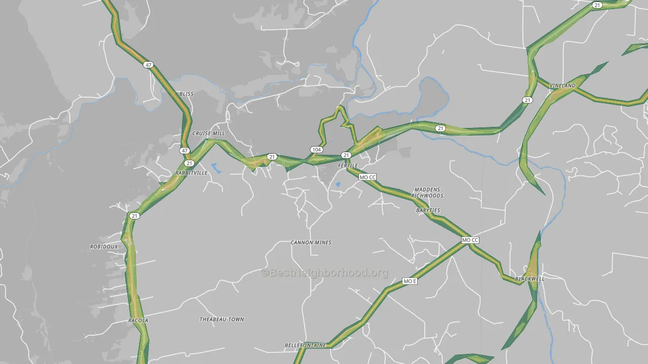 63626, MO Map of Noise Levels in 63626