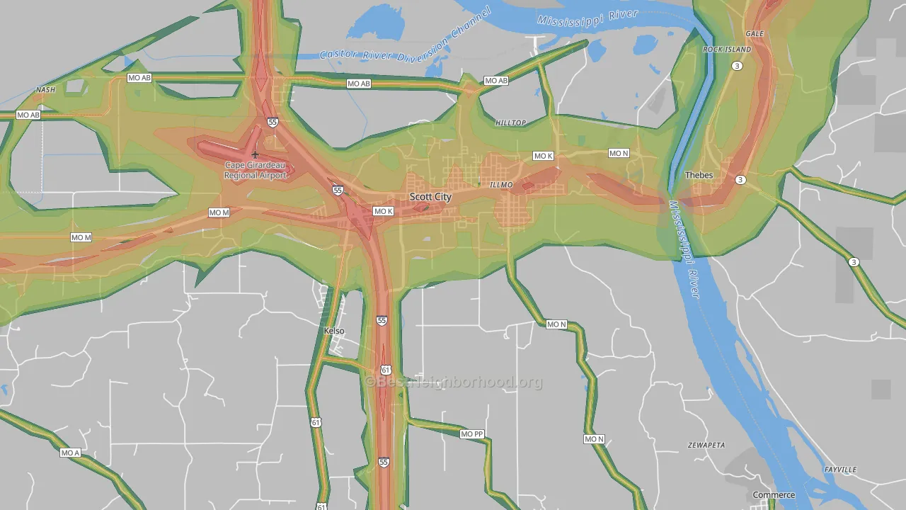 63780, MO Map of Noise Levels in 63780