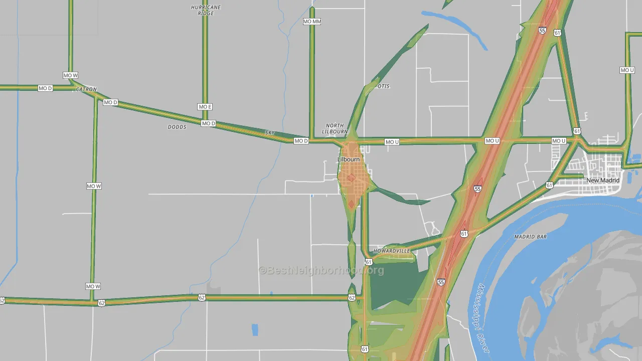 63862, MO Map of Noise Levels in 63862