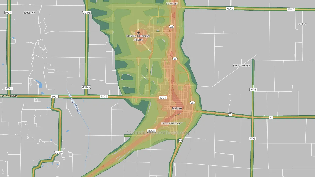 63863, MO Map of Noise Levels in 63863