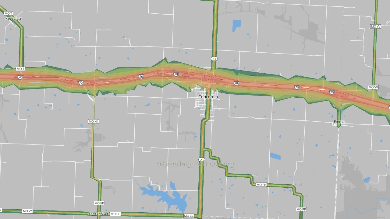 64020, MO Map of Noise Levels in 64020
