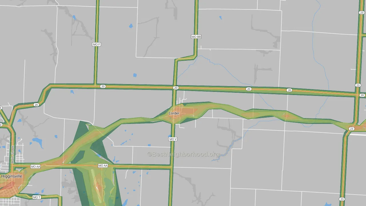 64021, MO Map of Noise Levels in 64021