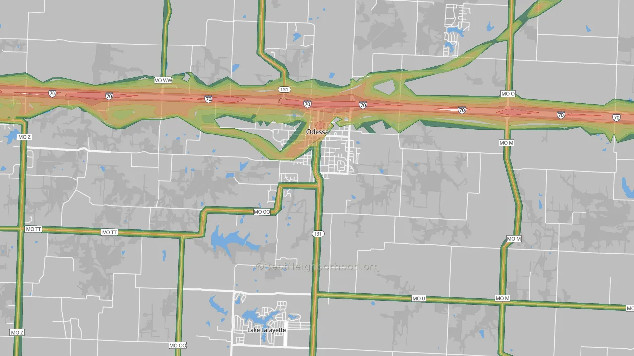 64076, MO Map of Noise Levels in 64076