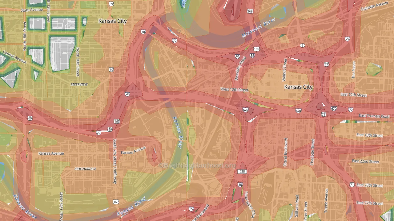 64102, MO Map of Noise Levels in 64102