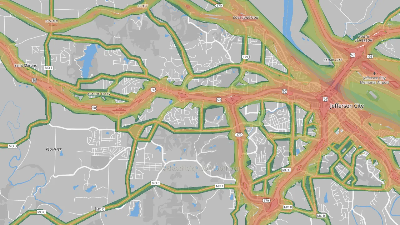 65109, MO Map of Noise Levels in 65109