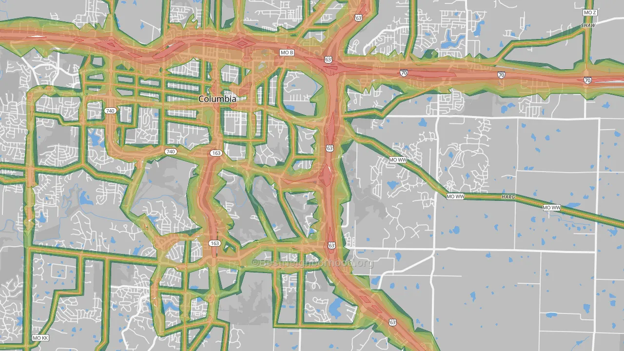 65201, MO Map of Noise Levels in 65201