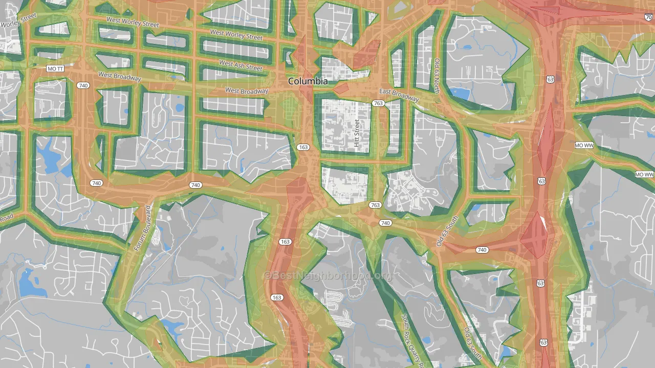 65211, MO Map of Noise Levels in 65211