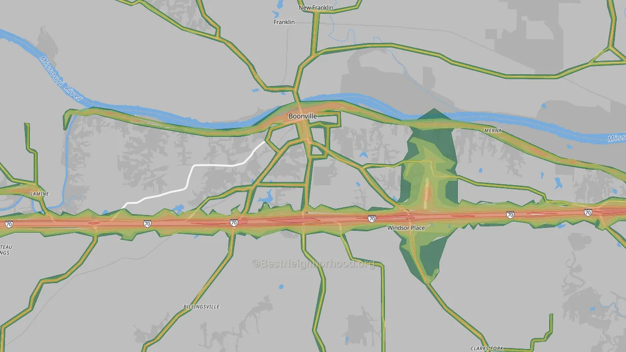 65233, MO Map of Noise Levels in 65233