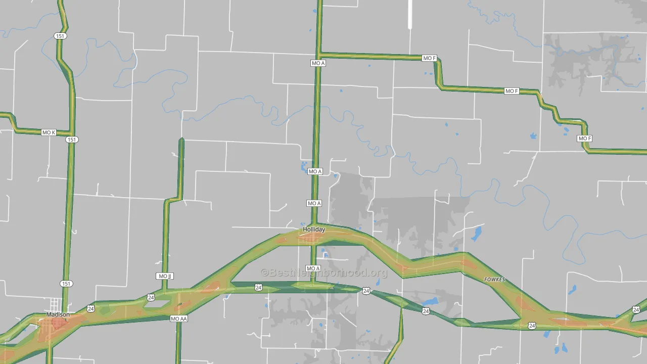 65258, MO Map of Noise Levels in 65258