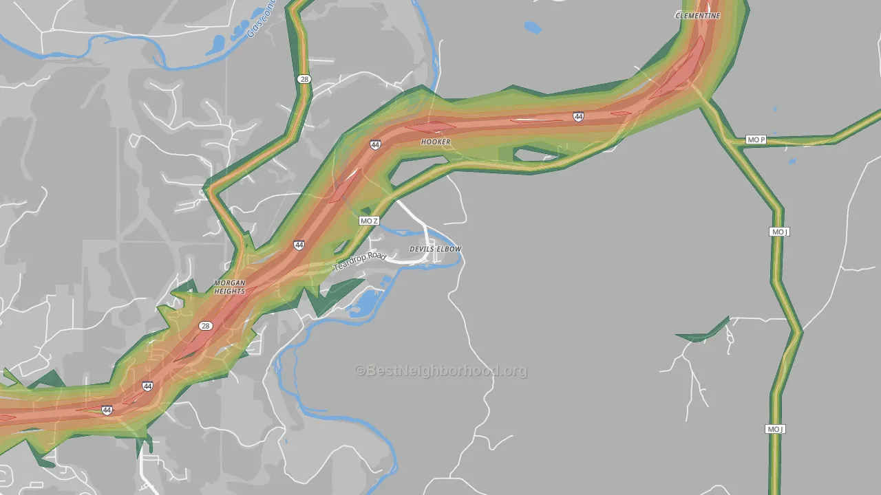 65457, MO Map of Noise Levels in 65457