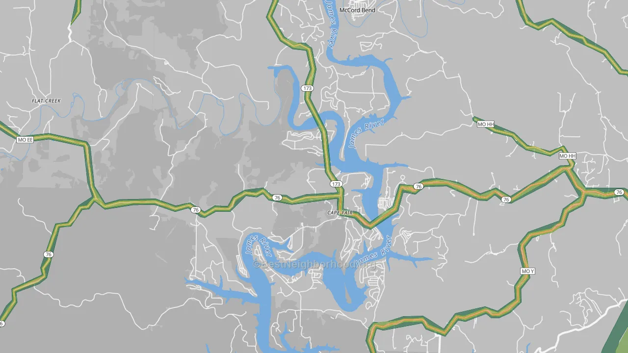 65624, MO Map of Noise Levels in 65624