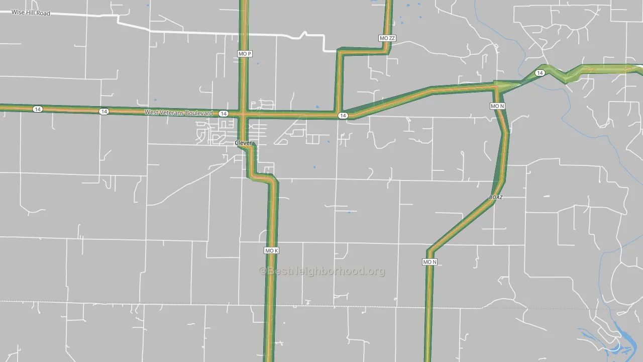 65631, MO Map of Noise Levels in 65631