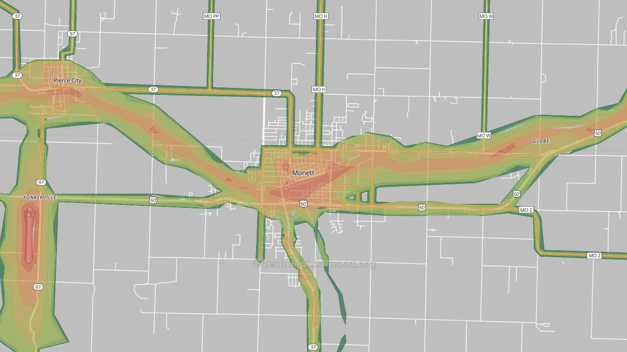 65708, MO Map of Noise Levels in 65708