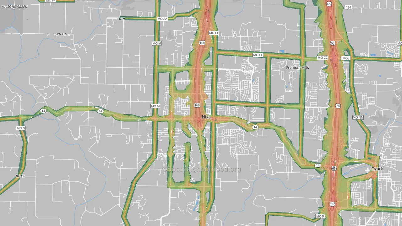 65714, MO Map of Noise Levels in 65714