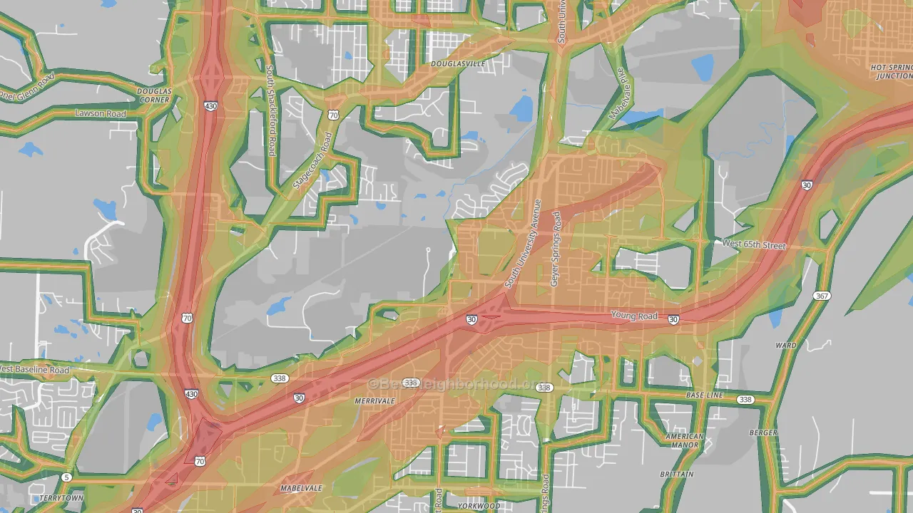 65th Street West, Little Rock, AR Map of Noise Levels in 65th Street West