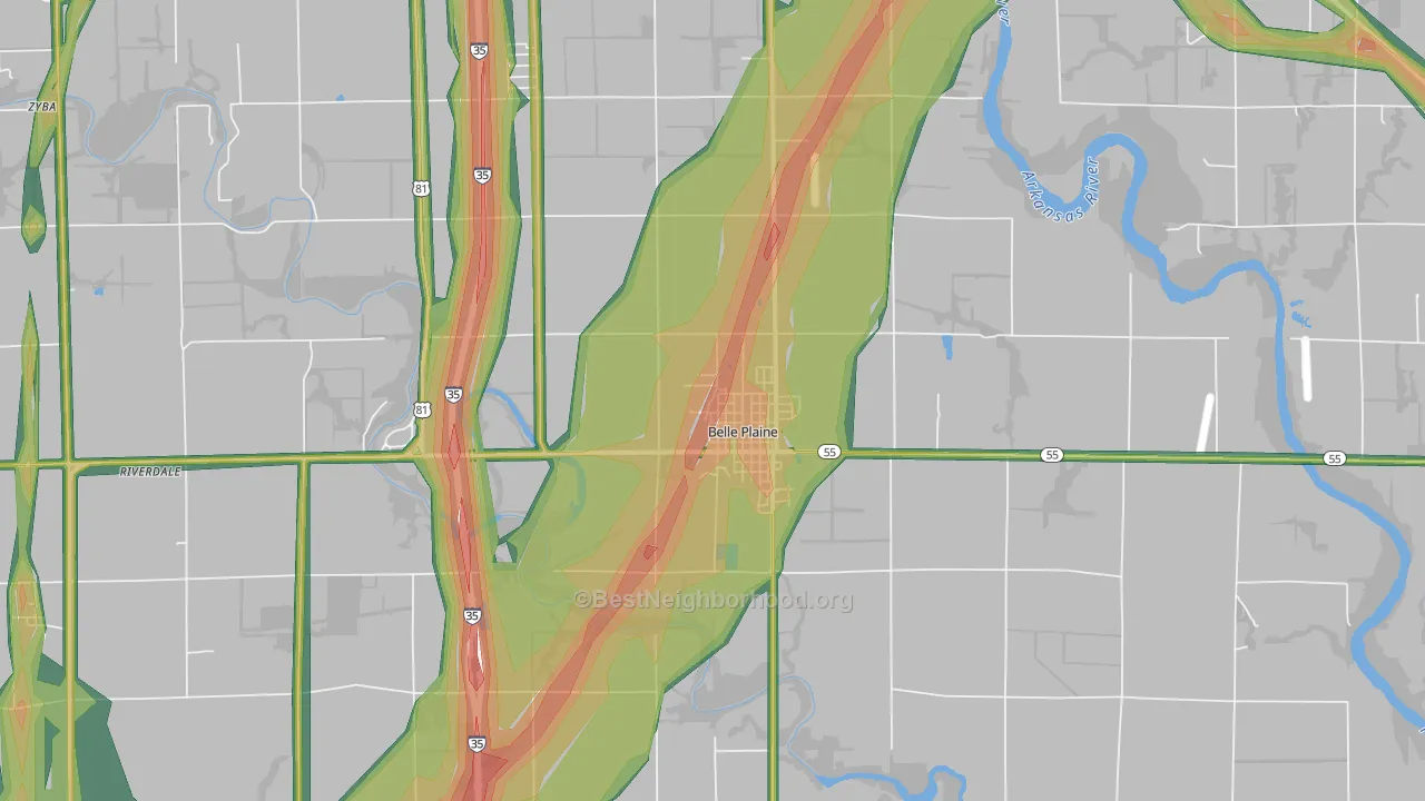 67013, KS Map of Noise Levels in 67013