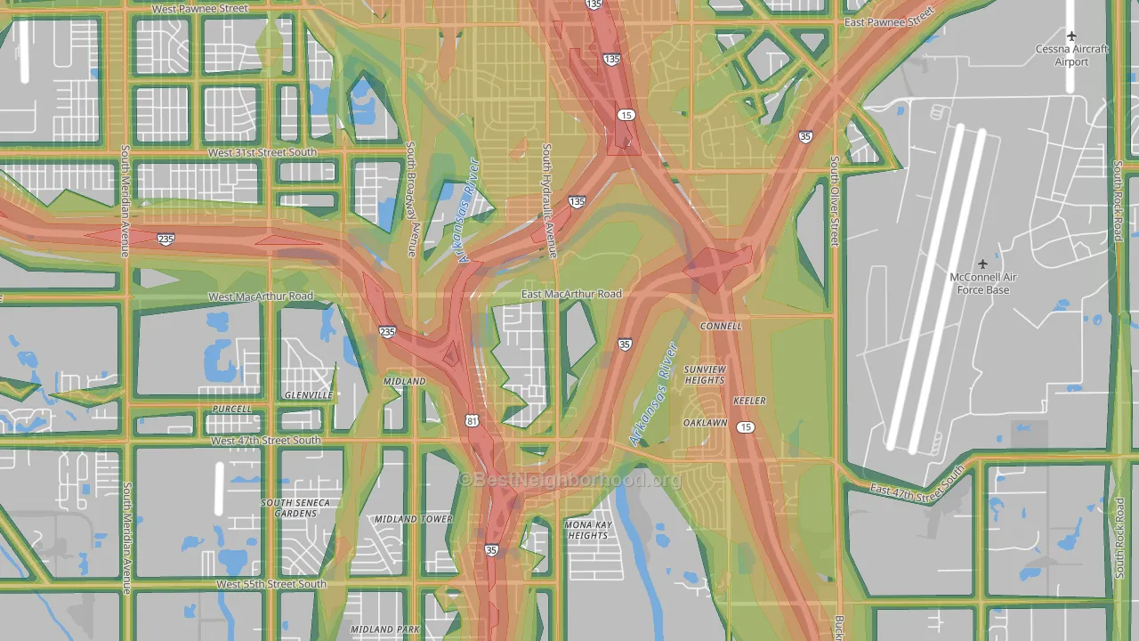 67216, KS Map of Noise Levels in 67216